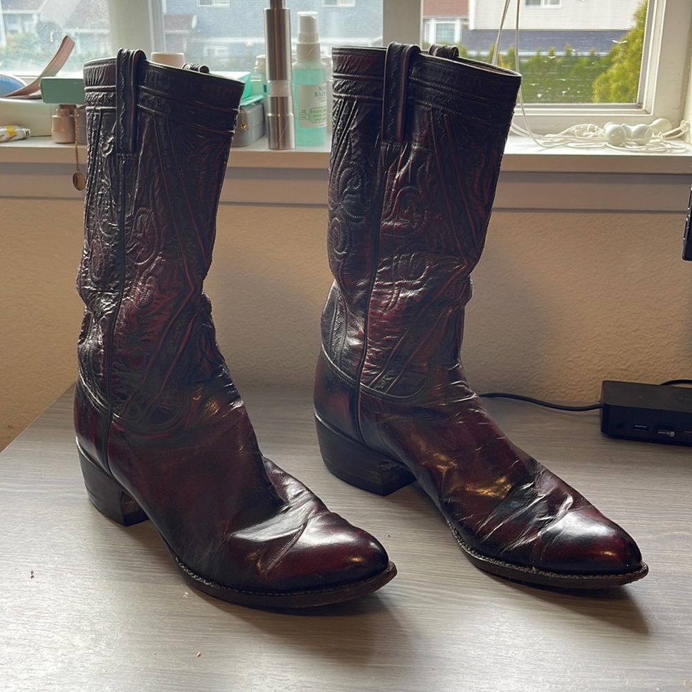 Red Leather Lucchese Cowboy Boots